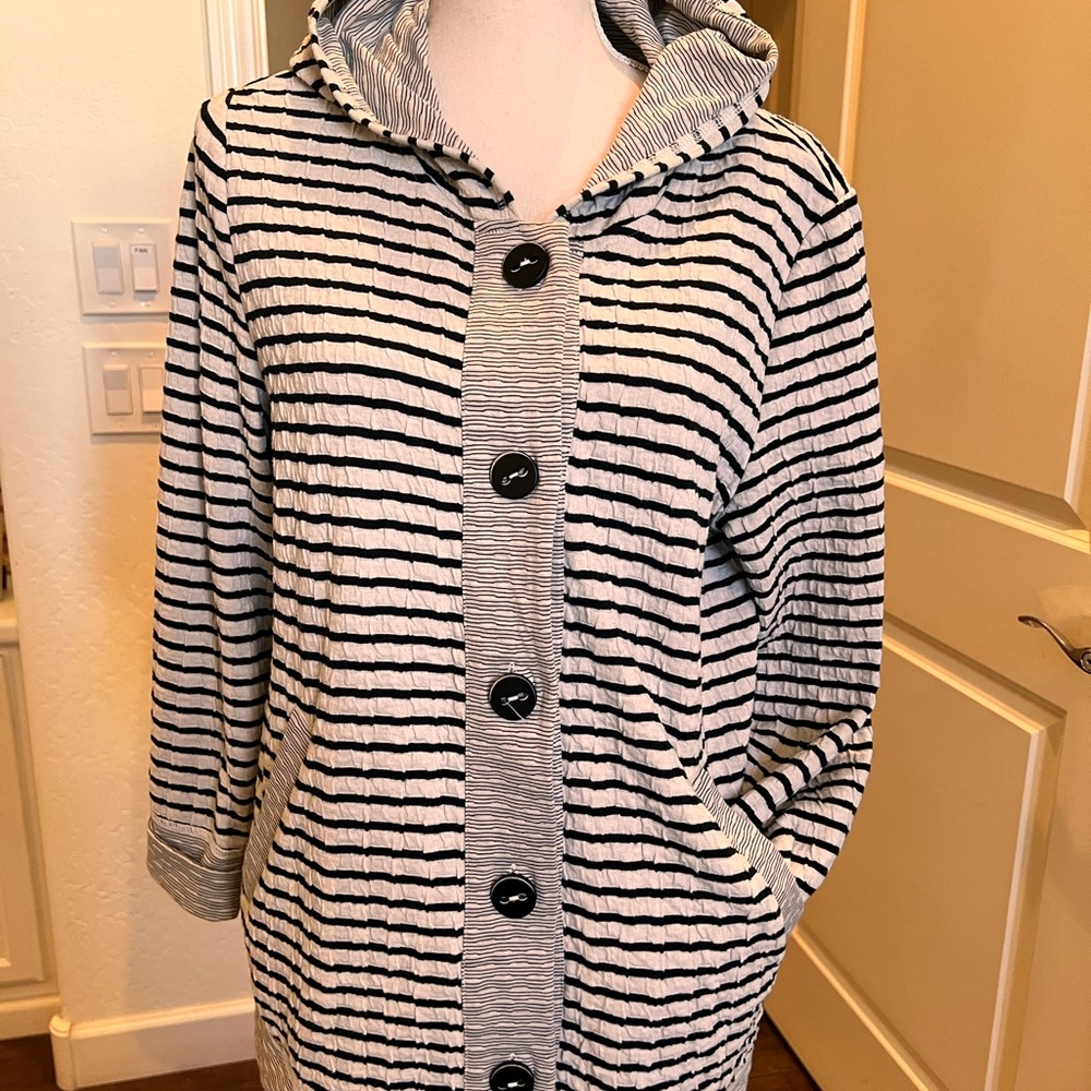 Striped Black and White Button-Up Hoodie